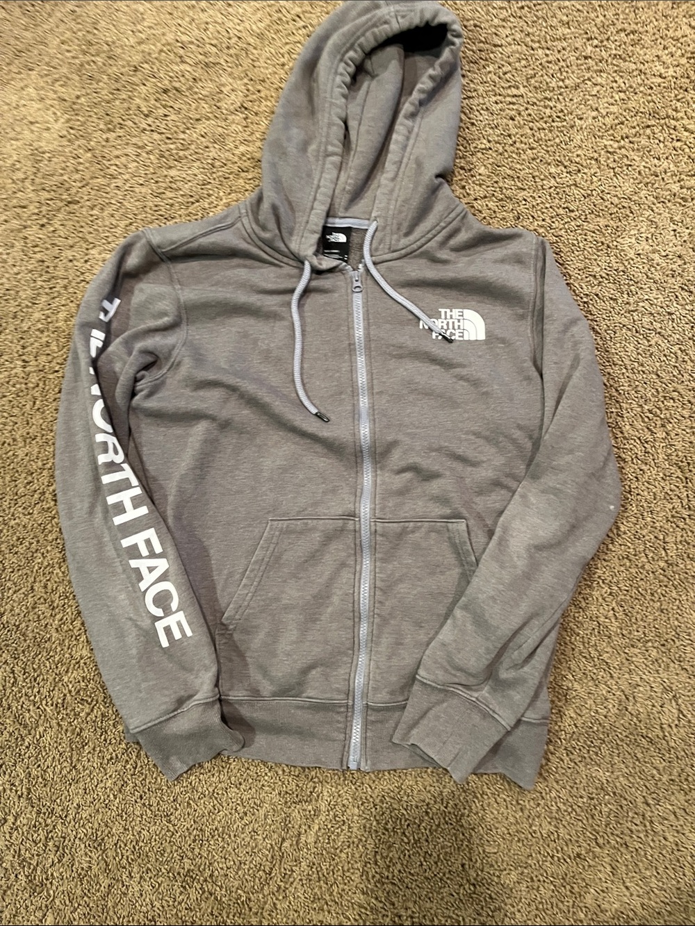 The North Face Men's Gray Zip Hoodie with Logo Sleeve